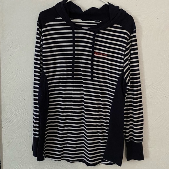 Bay pointe Shirt Size XL Womens Top long Sleeve Strip Print Draw String Hoodie - Picture 9 of 9